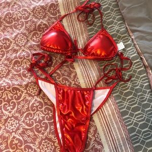 Never before worn OMKAGI fire red bikini!!